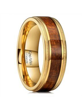 Stylish Titanium Wedding Band for Men | Comfort Fit, Wood Inlay, Size 6-14
